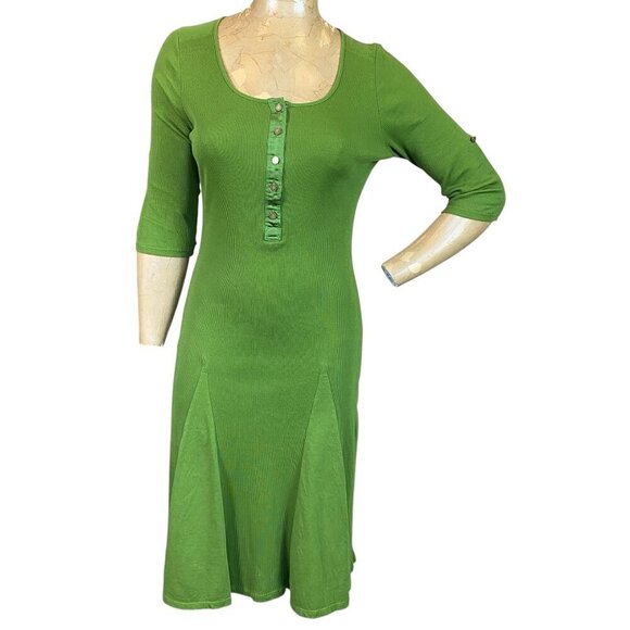 Lauren Ralph Lauren Fit+Flare Button Front 1/2 Sleeve Henley Dress S Green #350F - Picture 4 of 9
